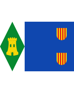 Fahne: Flagge: Torrijo del Campo | Torrijo del Campo Paño azul de proporciones 2 3, con dos escudetes del Señal Real de Aragón