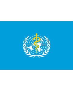 Fahne: Flagge: WHO | World Health Organization | L Organisation mondiale de la santé | ​世界衛生組織的旗幟。